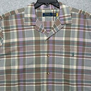 Polo Ralph Lauren Mens 4XLT Plaid Short Sleeve Camp Collar Button Up Shirt Brown